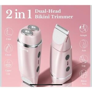 Bikini Trimmer for Women, 2 in 1 Electric Razors for Women Pink Rechargeable